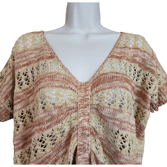 Vanity Womens Dolman Sweater Size M Pink V-Neck Drop Sleeve Ruched Open Knit - Picture 3 of 7